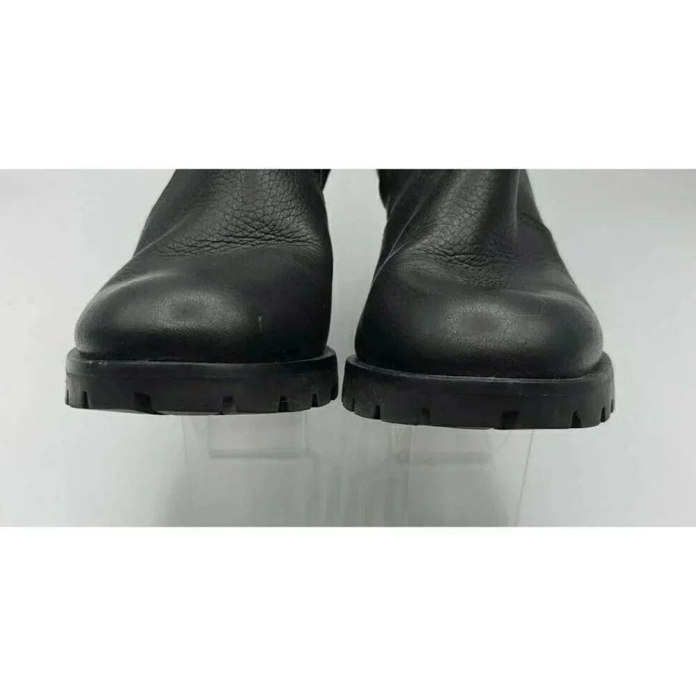 Tory Burch Leigh Black Leather Lug Sole With Logo Boots River Rock SZ 7.5   NWOB